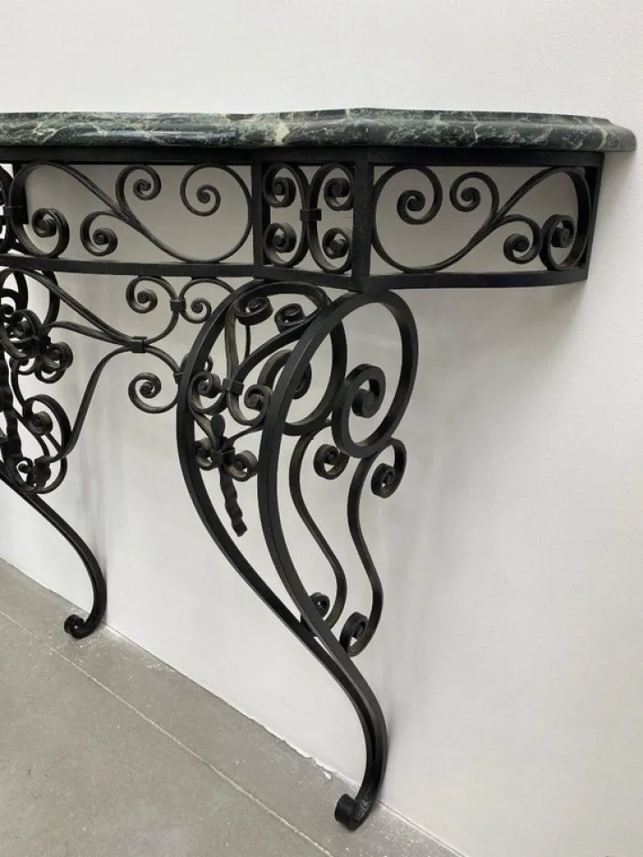 Pamono Art Deco Wrought Iron Console with Alpine Green Marble Best