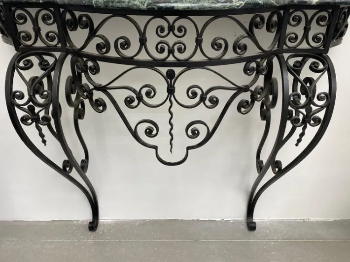 Pamono Art Deco Wrought Iron Console with Alpine Green Marble Best