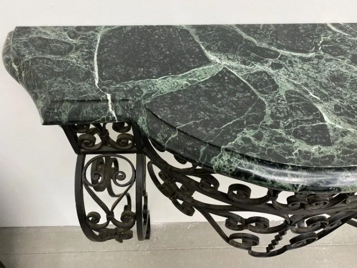 Pamono Art Deco Wrought Iron Console with Alpine Green Marble Best