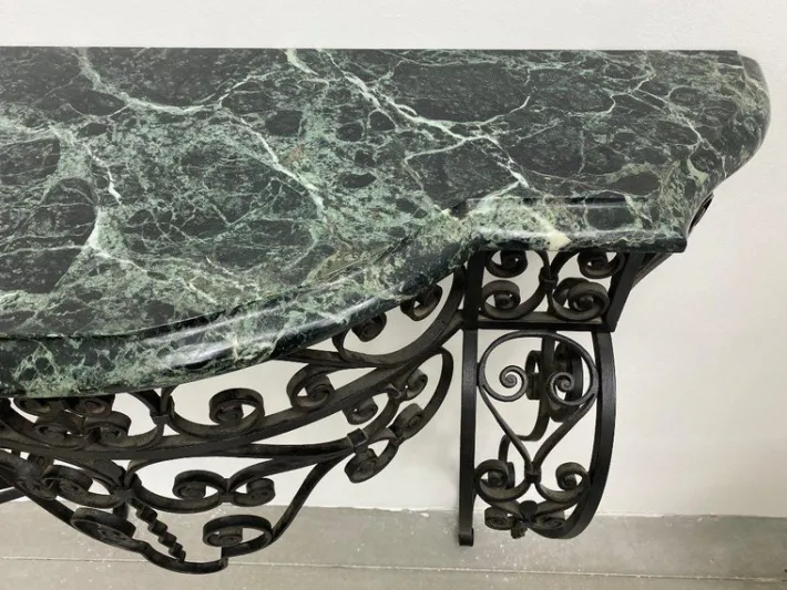 Pamono Art Deco Wrought Iron Console with Alpine Green Marble Best