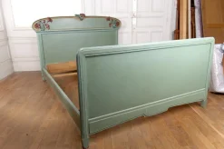 Pamono Art Nouveau Carved and Painted Wooden Bed with Floral Theme, France, 1900s Online