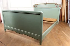 Pamono Art Nouveau Carved and Painted Wooden Bed with Floral Theme, France, 1900s Online