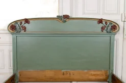 Pamono Art Nouveau Carved and Painted Wooden Bed with Floral Theme, France, 1900s Online