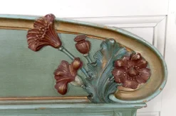Pamono Art Nouveau Carved and Painted Wooden Bed with Floral Theme, France, 1900s Online