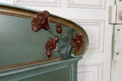 Pamono Art Nouveau Carved and Painted Wooden Bed with Floral Theme, France, 1900s Online