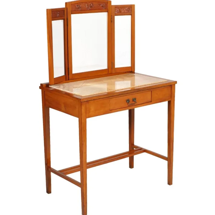 Pamono Art Nouveau Cherry & Marble Dressing Table with Mirror and Chair, Set of 3 Clearance