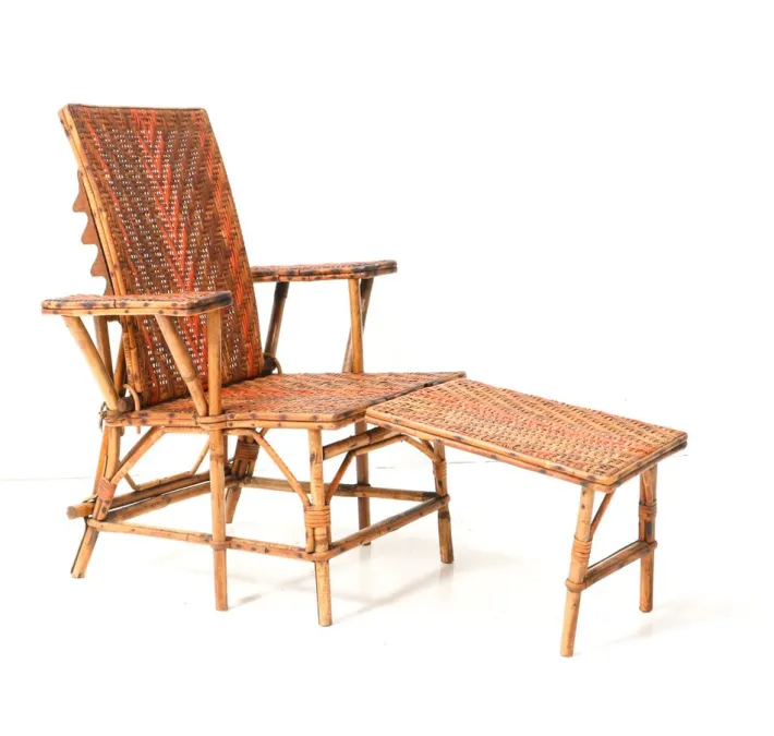 Pamono Art Nouveau Childrens Folding Deck Chair or Lounge Chair in Rattan, 1900s Online
