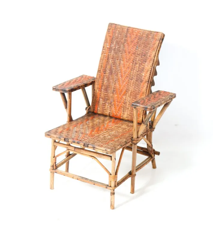 Pamono Art Nouveau Childrens Folding Deck Chair or Lounge Chair in Rattan, 1900s Online