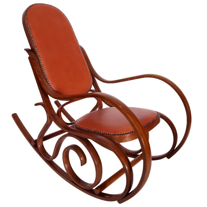 Pamono Art Nouveau Rocking Chair in Steam Bent Beechwood & Leather from Thonet Best