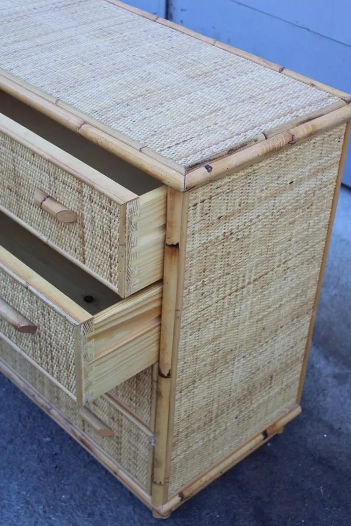 Pamono Bamboo and Rattan Chest of Drawers, Italy, 1950s Best