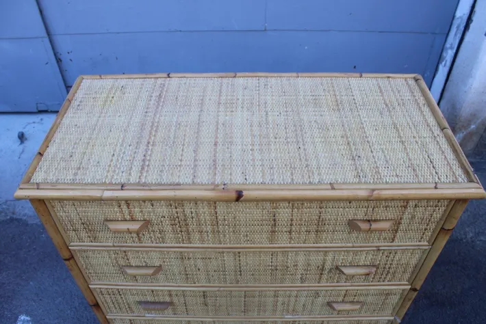 Pamono Bamboo and Rattan Chest of Drawers, Italy, 1950s Best