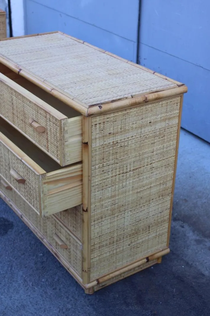 Pamono Bamboo and Rattan Chest of Drawers, Italy, 1950s Best