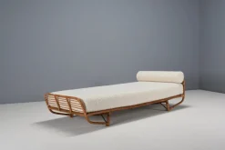 Pamono Bamboo and Rattan Daybed in Bouclé, Italy, 1960s Clearance