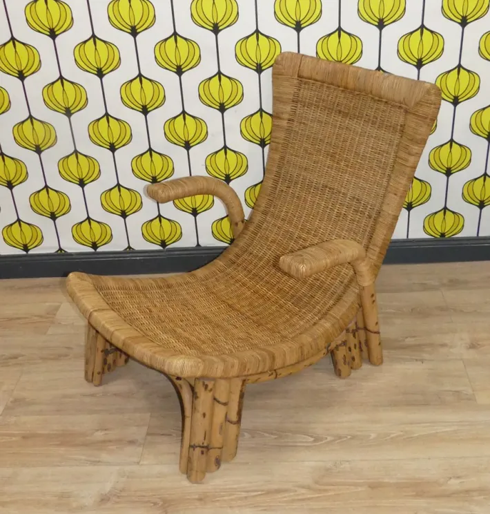 Pamono Bamboo and Rattan Lounge Chair from Arco, 1960s Online