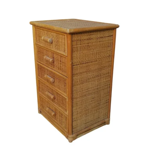 Pamono Bamboo and Woven Rattan Five-Drawer Chest, 1970s New