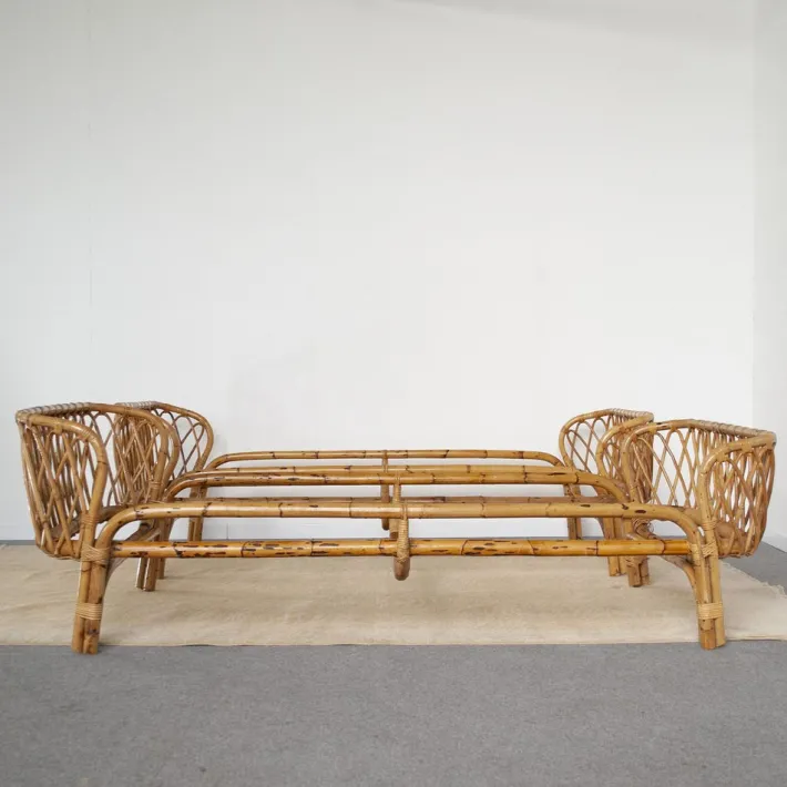 Pamono Bamboo Bed attributed to Franca Helg, 1960s