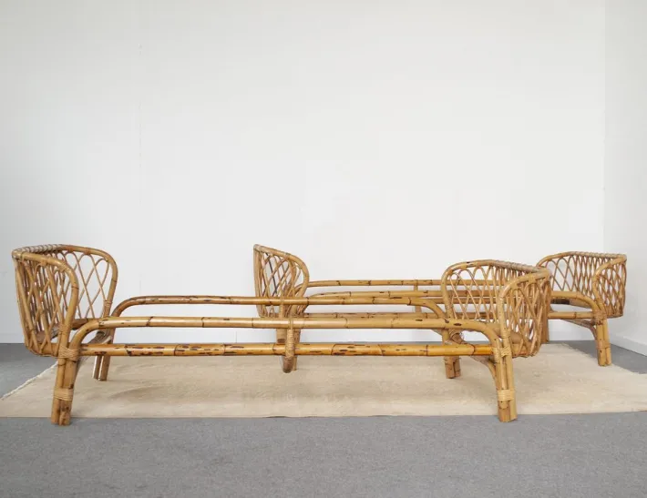 Pamono Bamboo Bed attributed to Franca Helg, 1960s