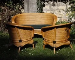 Pamono Bamboo Rattan Lounge Chairs from Rausch, Set of 3 Sale