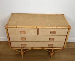 Pamono Bamboo, Rattan, Wood and Raffia Chest of Drawers by Audoux & Minet New