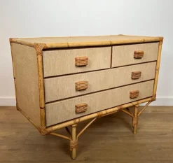 Pamono Bamboo, Rattan, Wood and Raffia Chest of Drawers by Audoux & Minet New