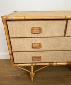 Pamono Bamboo, Rattan, Wood and Raffia Chest of Drawers by Audoux & Minet New