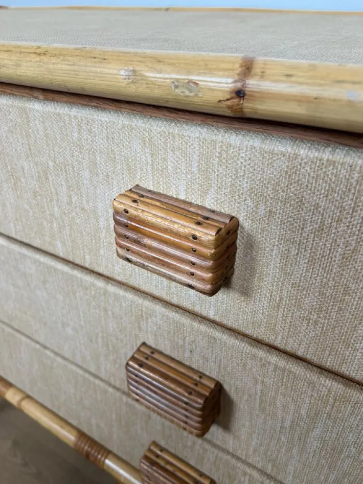 Pamono Bamboo, Rattan, Wood and Raffia Chest of Drawers by Audoux & Minet New