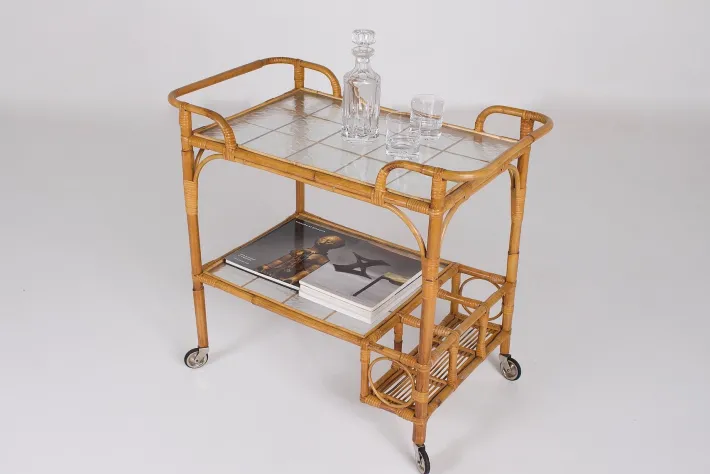 Pamono Bamboo Trolley Serving Tray, 1960s Best