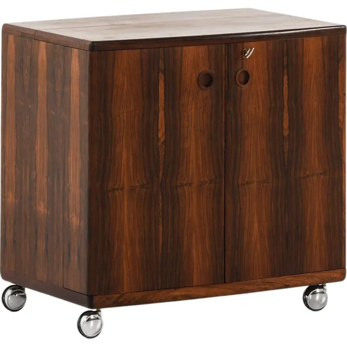 Pamono Bar Cabinet in Rosewood, Formica and Steel on Wheels attributed to Illum Wikkelsø, 1960s Discount
