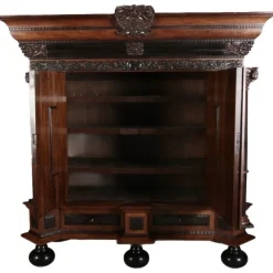 Pamono Baroque Cabinet Amsterdam Schapp, 5 Ebonized Columns, Pillow Fillings, Carved Chapters - Doors - Cornice, Secret Compartment, on High Feet, 1880 Outlet