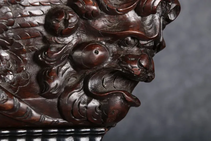 Pamono Baroque Cabinet Amsterdam Schapp, 5 Ebonized Columns, Pillow Fillings, Carved Chapters - Doors - Cornice, Secret Compartment, on High Feet, 1880 Outlet