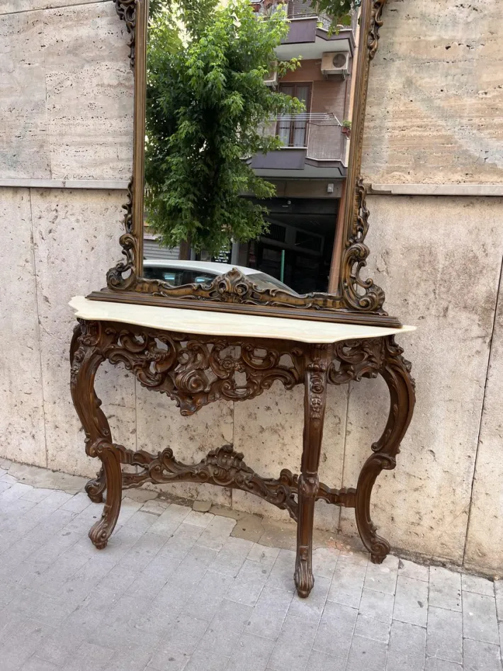 Pamono Baroque Console and Mirror in Wood, 1900s, Set of 2 Discount