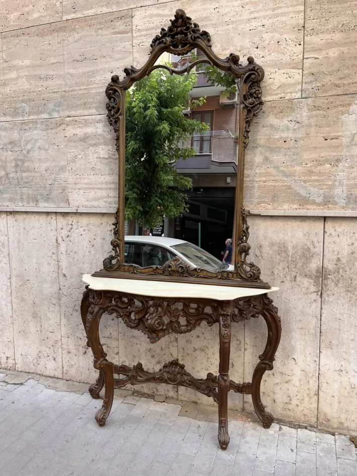 Pamono Baroque Console and Mirror in Wood, 1900s, Set of 2 Discount