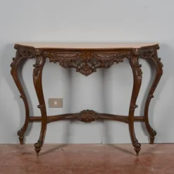 Pamono Baroque Style Carved Console Table with Pink Marble Top, 1960s Clearance