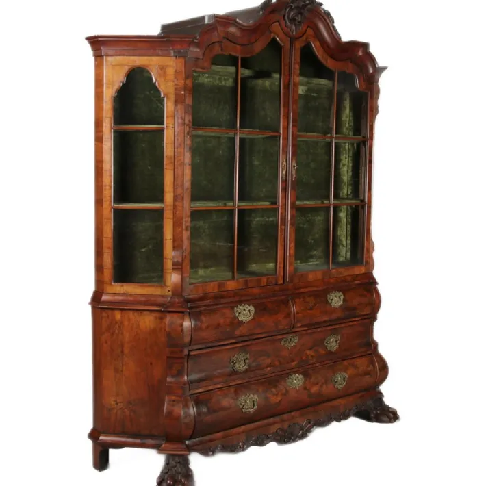Pamono Baroque Walnut Display Cabinet, Holland, 1750s