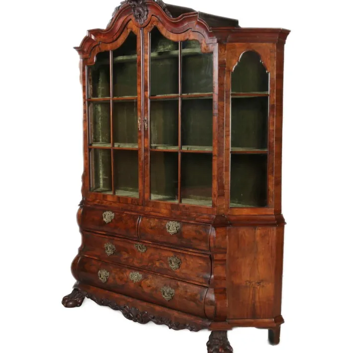 Pamono Baroque Walnut Display Cabinet, Holland, 1750s