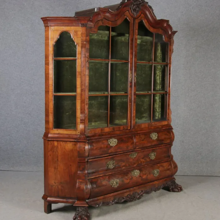 Pamono Baroque Walnut Display Cabinet, Holland, 1750s