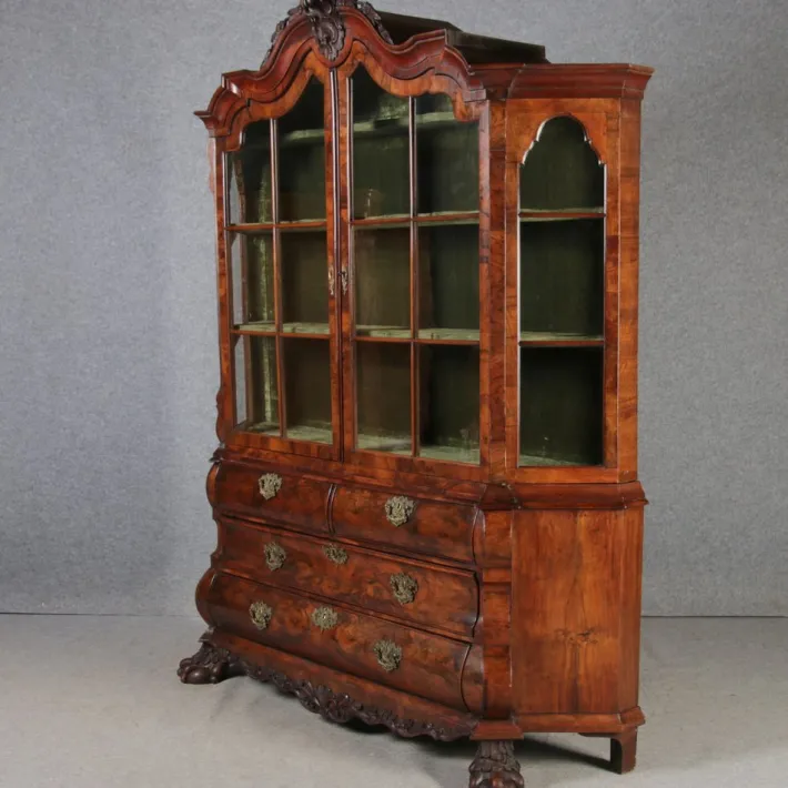 Pamono Baroque Walnut Display Cabinet, Holland, 1750s