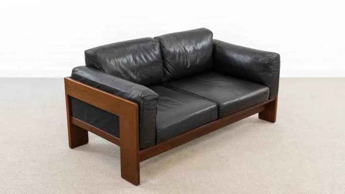 Pamono Bastiano Sofa in Black Leather by Tobia Scarpa for Gavina / Knoll, 1970s Sale