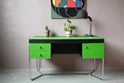 Pamono Bauhaus Desk in Green and Black Wood and Chrome Metal, 1980s Discount