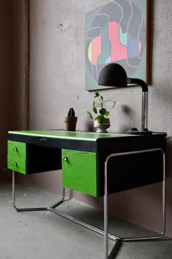 Pamono Bauhaus Desk in Green and Black Wood and Chrome Metal, 1980s Discount