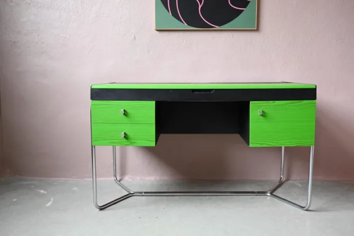 Pamono Bauhaus Desk in Green and Black Wood and Chrome Metal, 1980s Discount