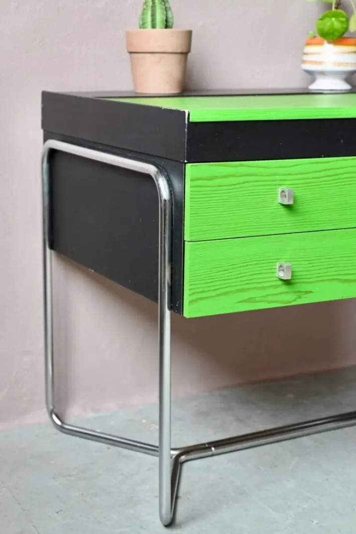 Pamono Bauhaus Desk in Green and Black Wood and Chrome Metal, 1980s Discount