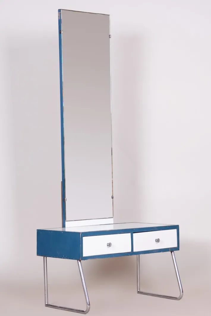Pamono Bauhaus Dressing Table with Mirror in Chrome & White Glass attributed to Vichr a Spol., 1930s Sale