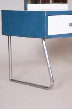 Pamono Bauhaus Dressing Table with Mirror in Chrome & White Glass attributed to Vichr a Spol., 1930s Sale