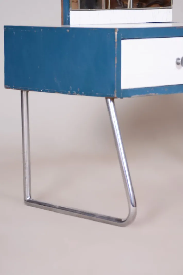 Pamono Bauhaus Dressing Table with Mirror in Chrome & White Glass attributed to Vichr a Spol., 1930s Sale