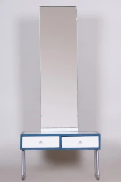 Pamono Bauhaus Dressing Table with Mirror in Chrome & White Glass attributed to Vichr a Spol., 1930s Sale