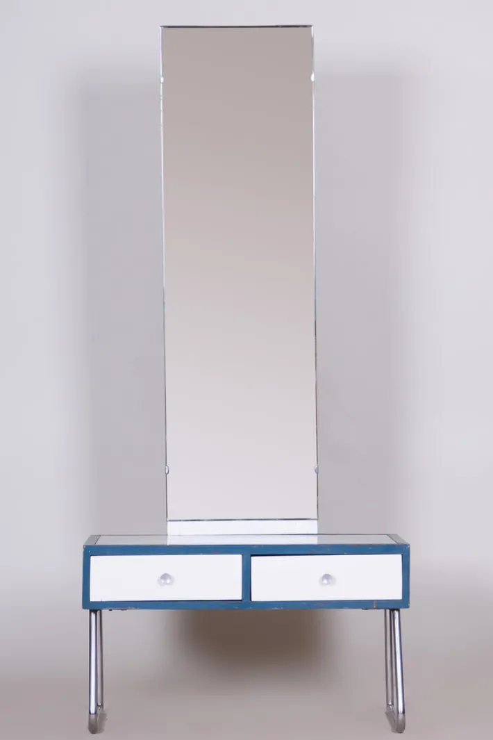 Pamono Bauhaus Dressing Table with Mirror in Chrome & White Glass attributed to Vichr a Spol., 1930s Sale