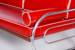 Pamono Bauhaus Red Sofa in Chrome-Plated Steel & High Quality Leather attributed to Robert Slezák, Czech, 1930s Best