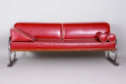 Pamono Bauhaus Red Sofa in Chrome-Plated Steel & High Quality Leather attributed to Robert Slezák, Czech, 1930s Best