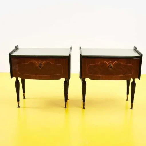 Pamono Bedside Tables with Glass Top, 1950s, Set of 2 Best